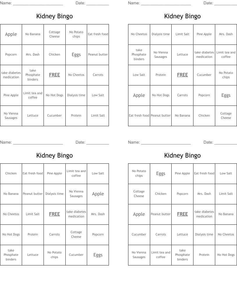 Kidney Bingo