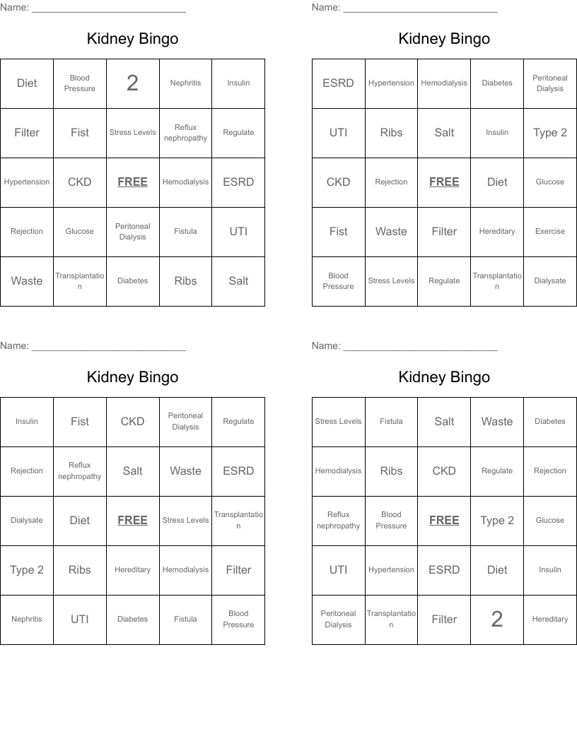 Kidney Bingo