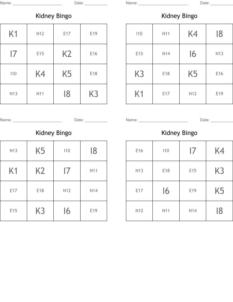 Kidney Bingo