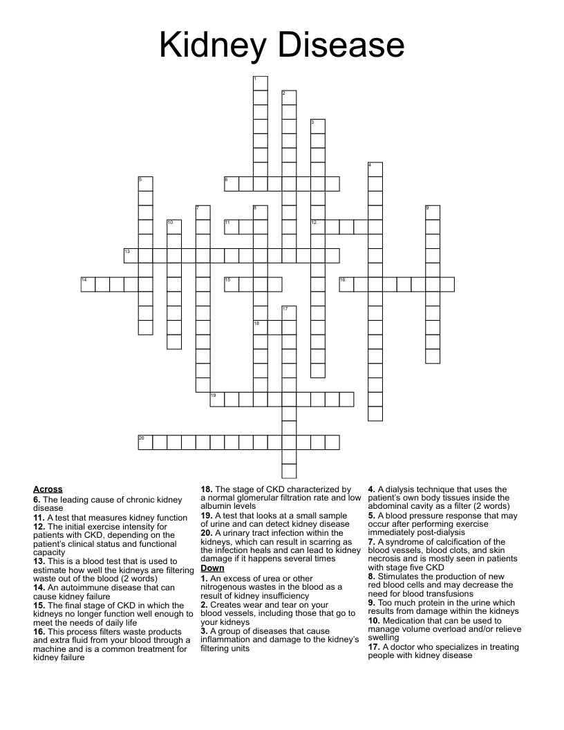 Kidney Disease Crossword