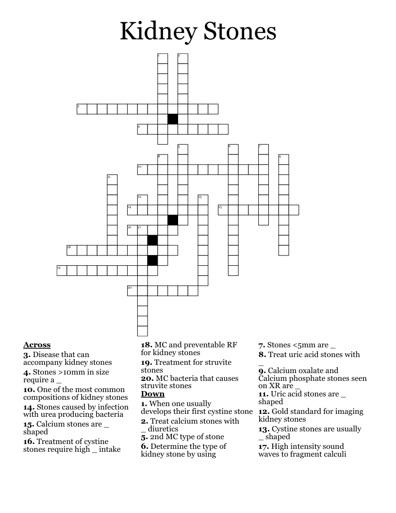 Kidney Stones Crossword