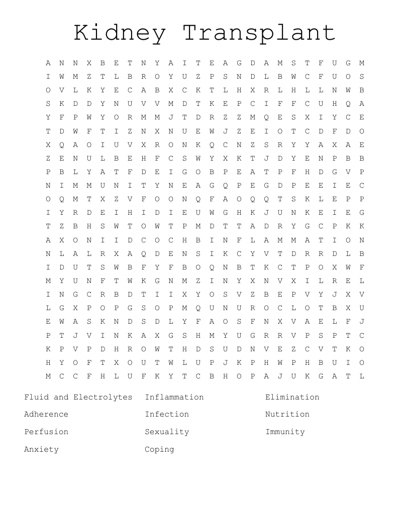 Kidney Transplant Word Search