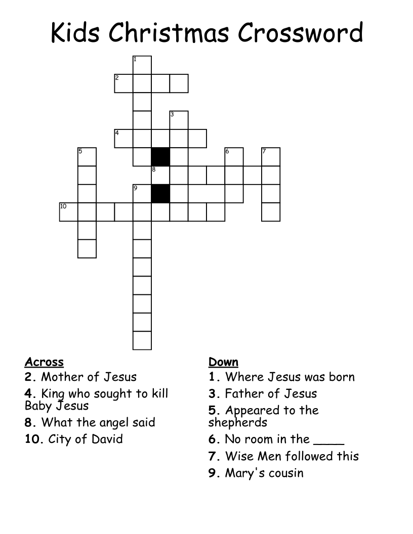 Kids Christmas Crossword