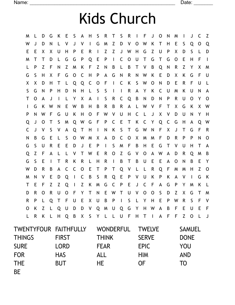 Kids Church Word Search