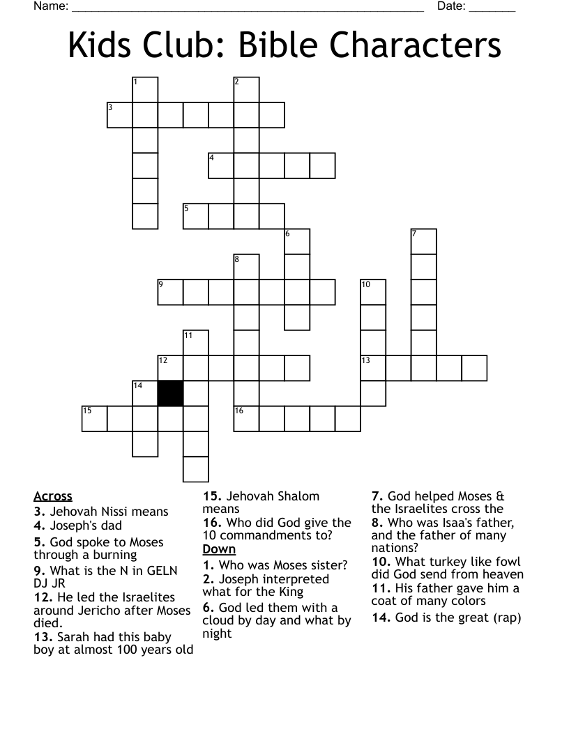 Kids Club: Bible Characters Crossword