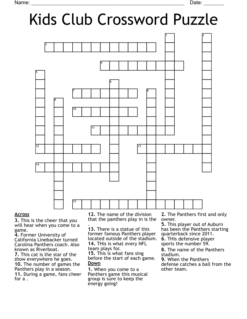 Kids Club Crossword Puzzle
