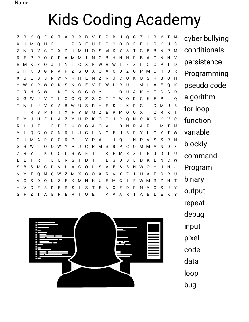 Kids Coding Academy Word Search