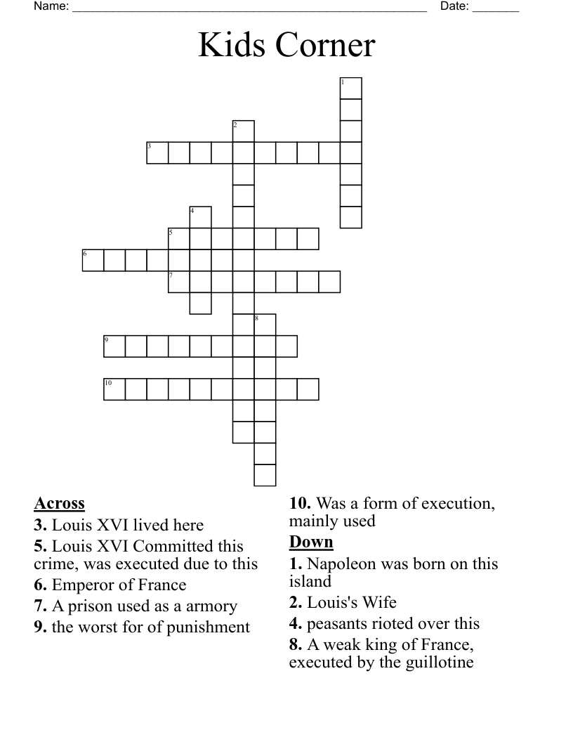 Kids Corner Crossword
