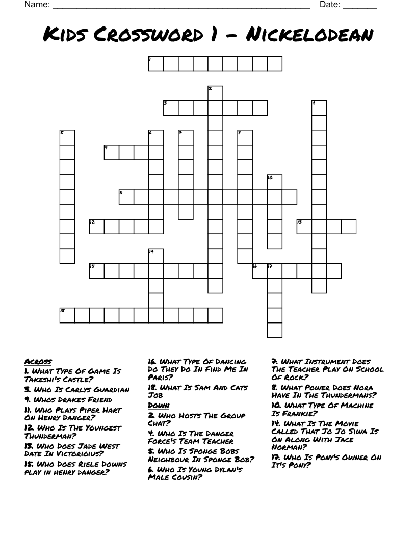 Kids Crossword 1 - Nickelodean