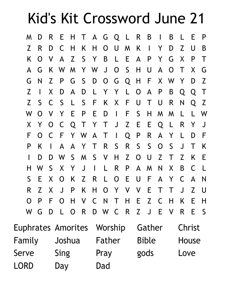 Kid's Kit Crossword June 21 Word Search