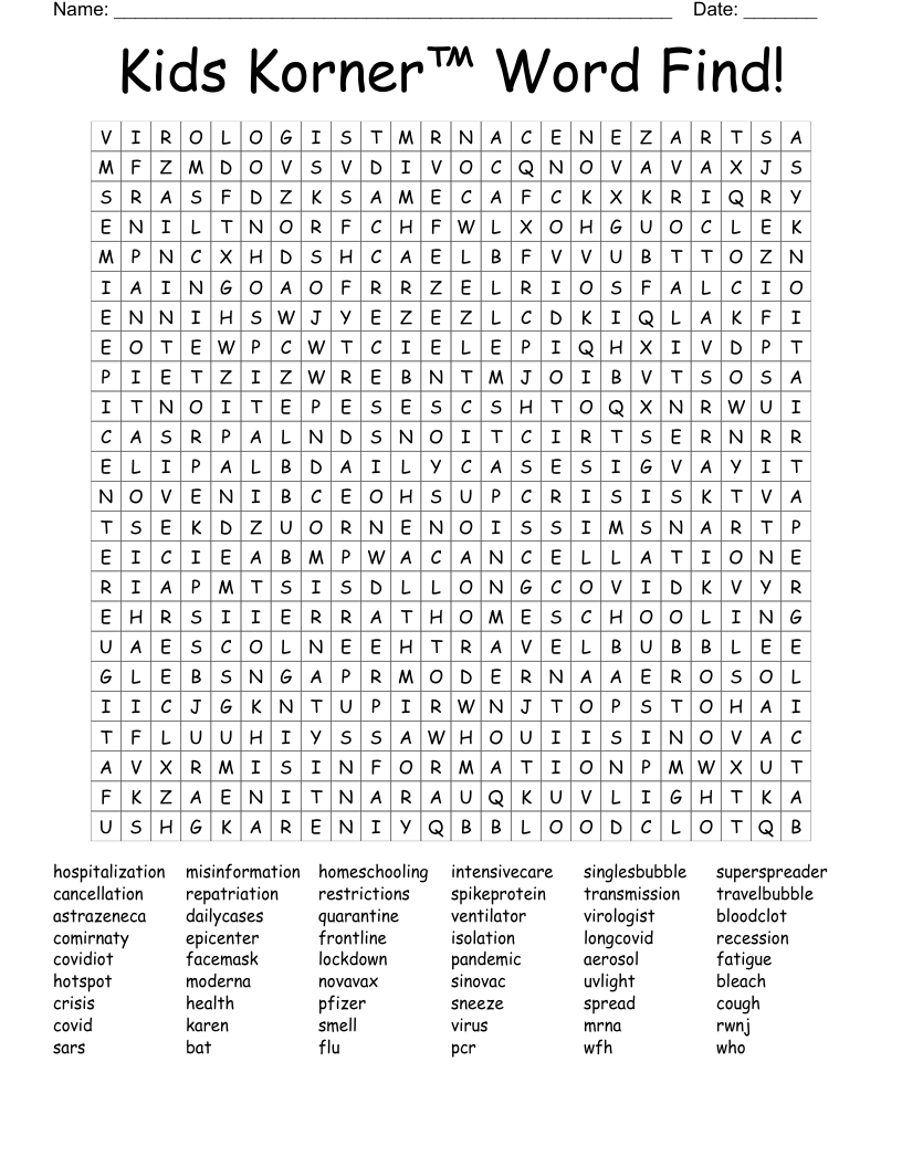Kids Korner™ Word Find! Word Search