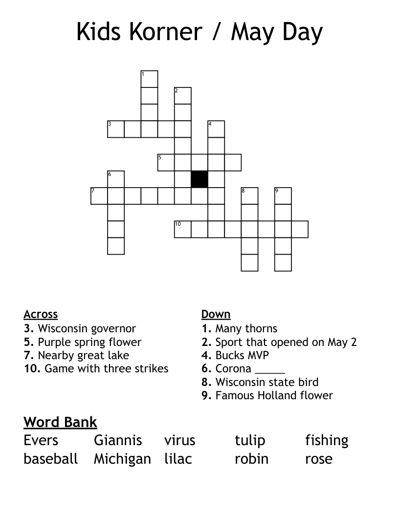 Kids Korner / May Day Crossword