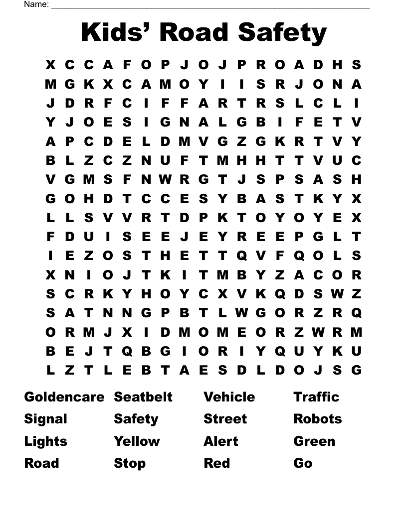 Kids’ Road Safety  Word Search