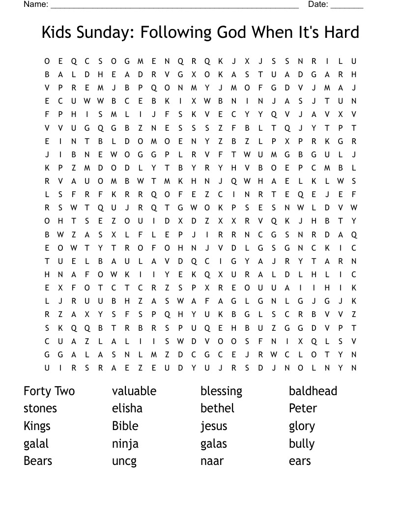 Kids Sunday: Following God When It's Hard Word Search