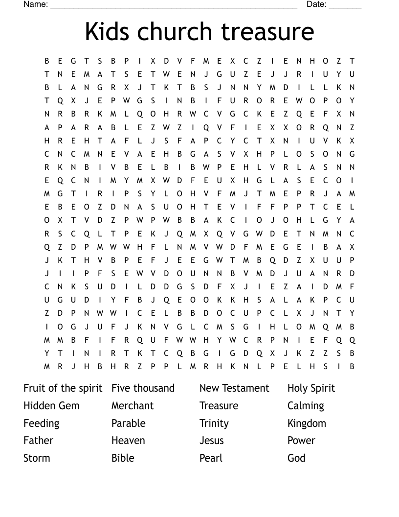 Kids church treasure Word Search