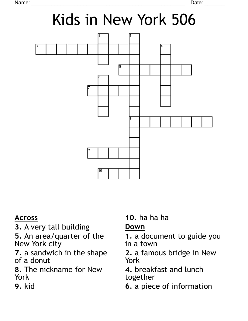 Kids in New York 506 Crossword