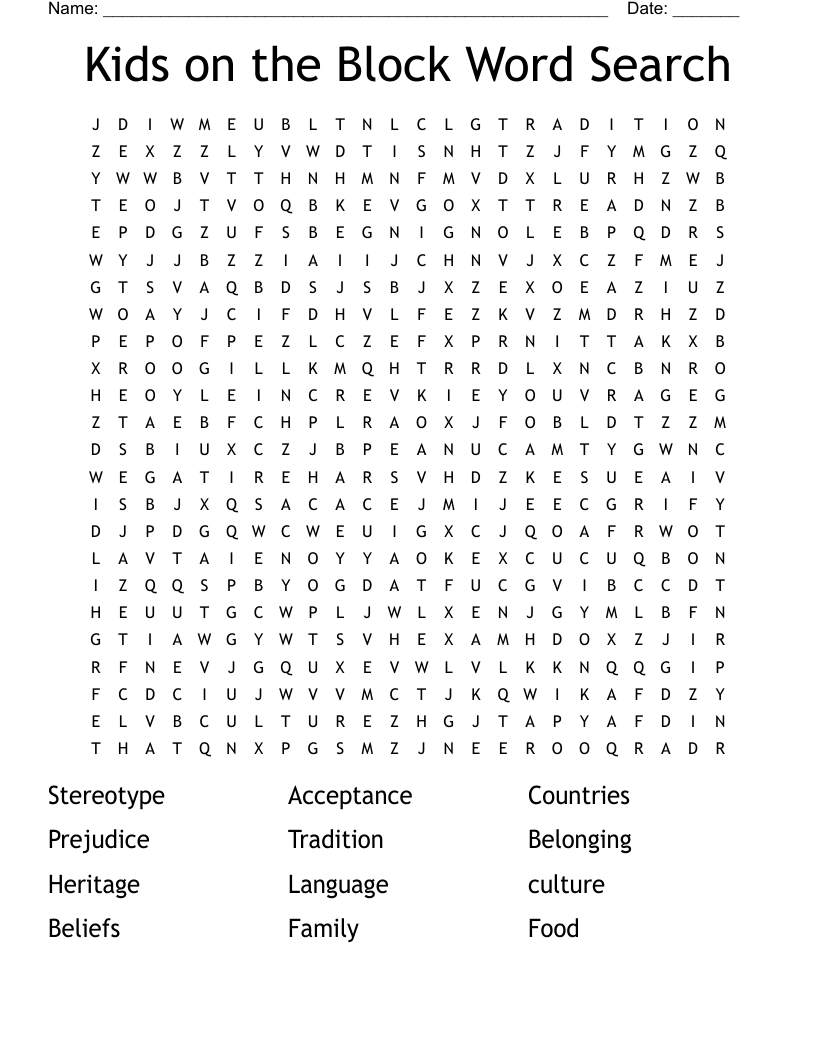 Kids on the Block Word Search