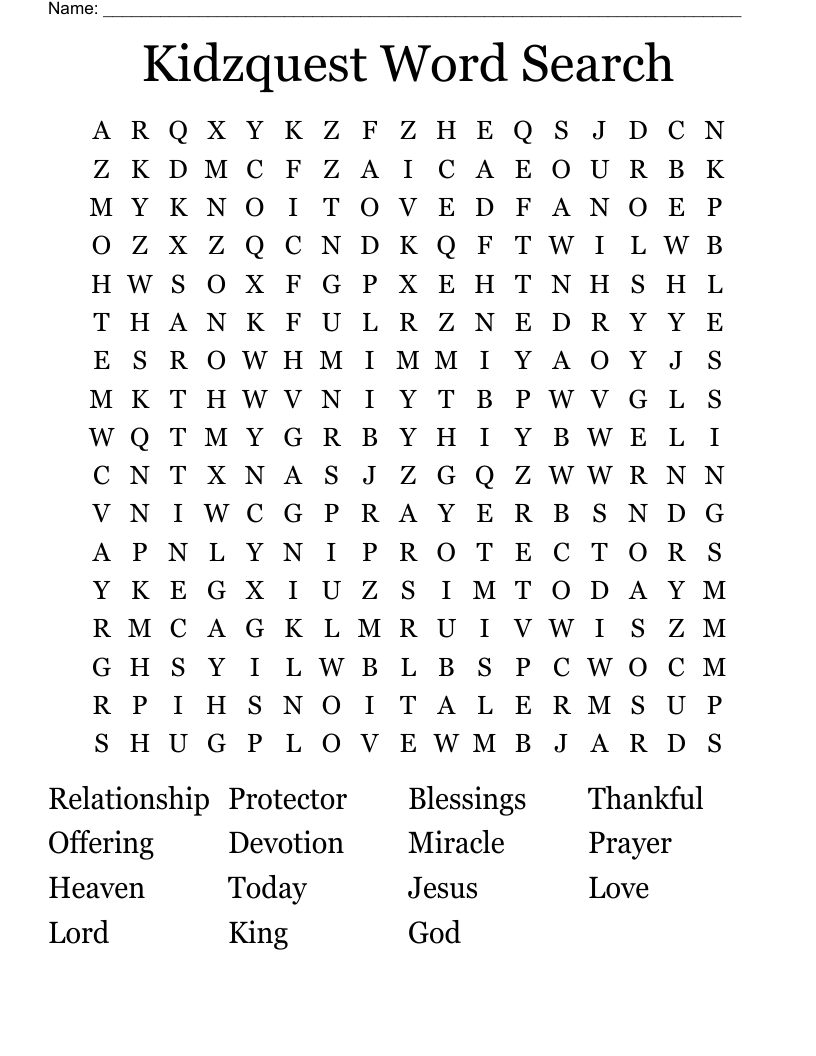 Kidzquest Word Search