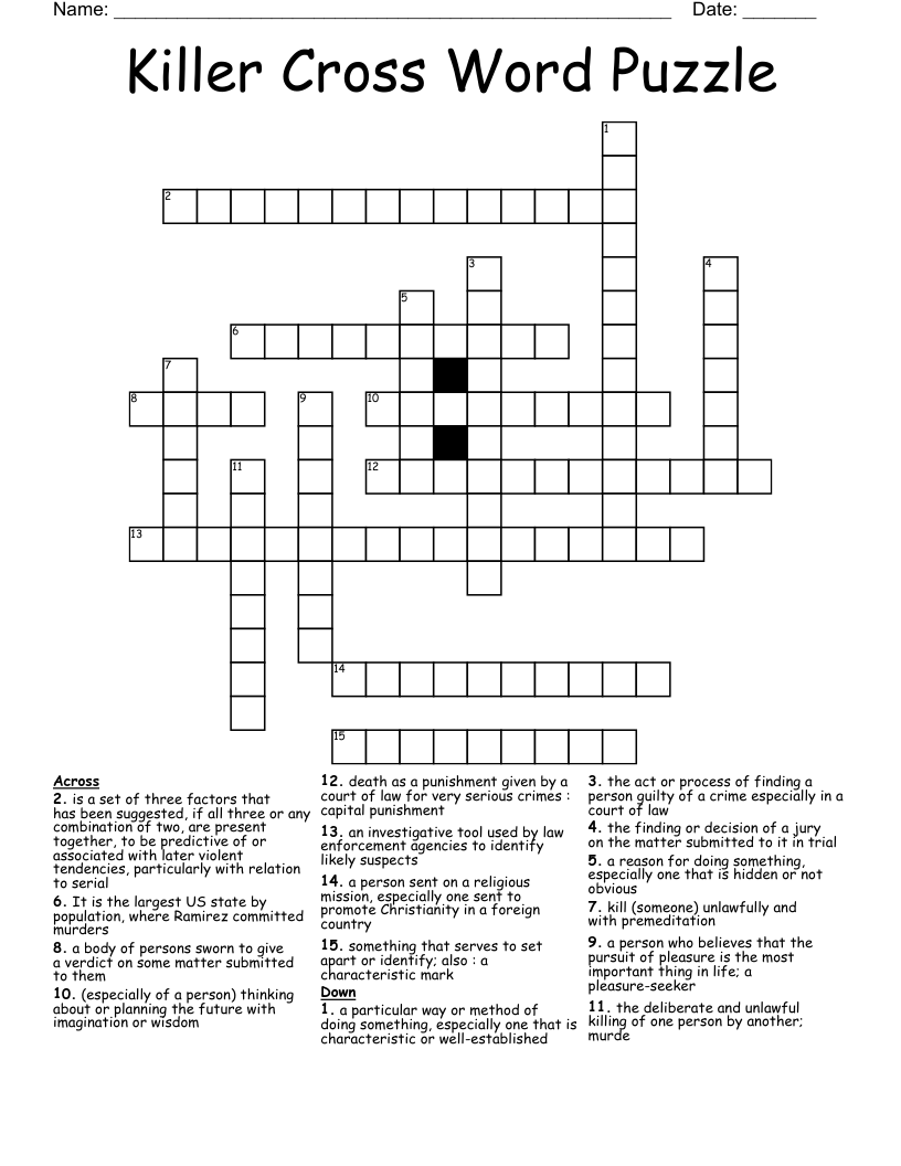 Killer Cross Word Puzzle