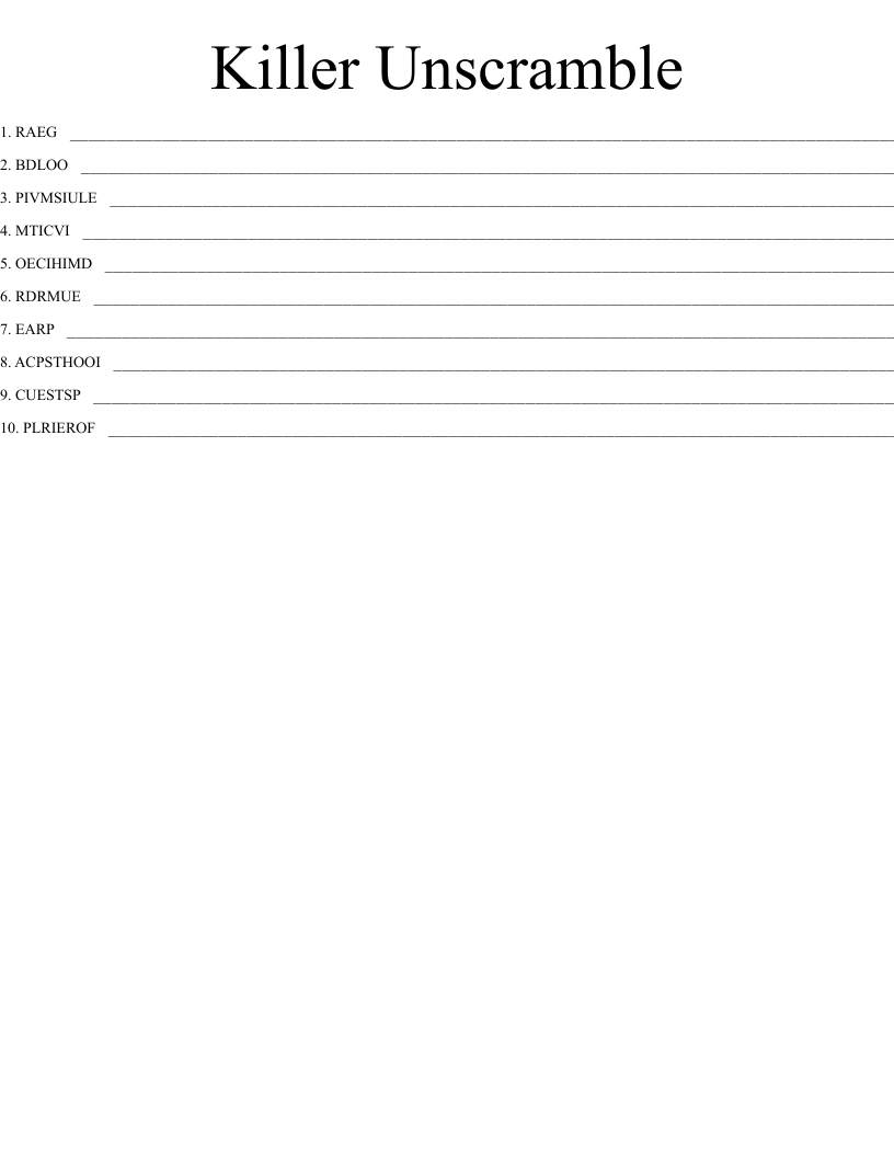 Killer Unscramble 