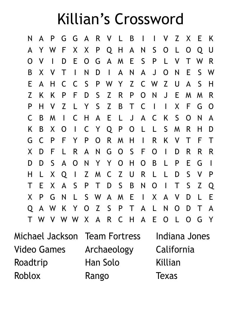 Killian’s Crossword Word Search