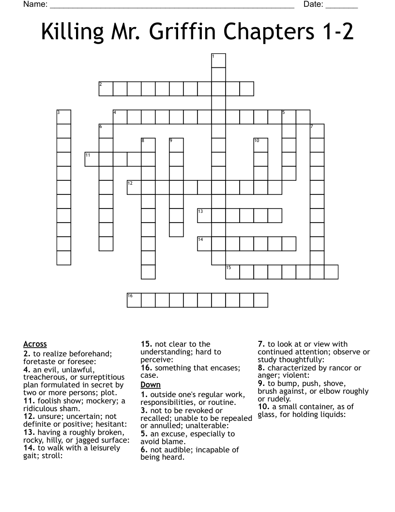 Killing Mr. Griffin Chapters 1-2 Crossword