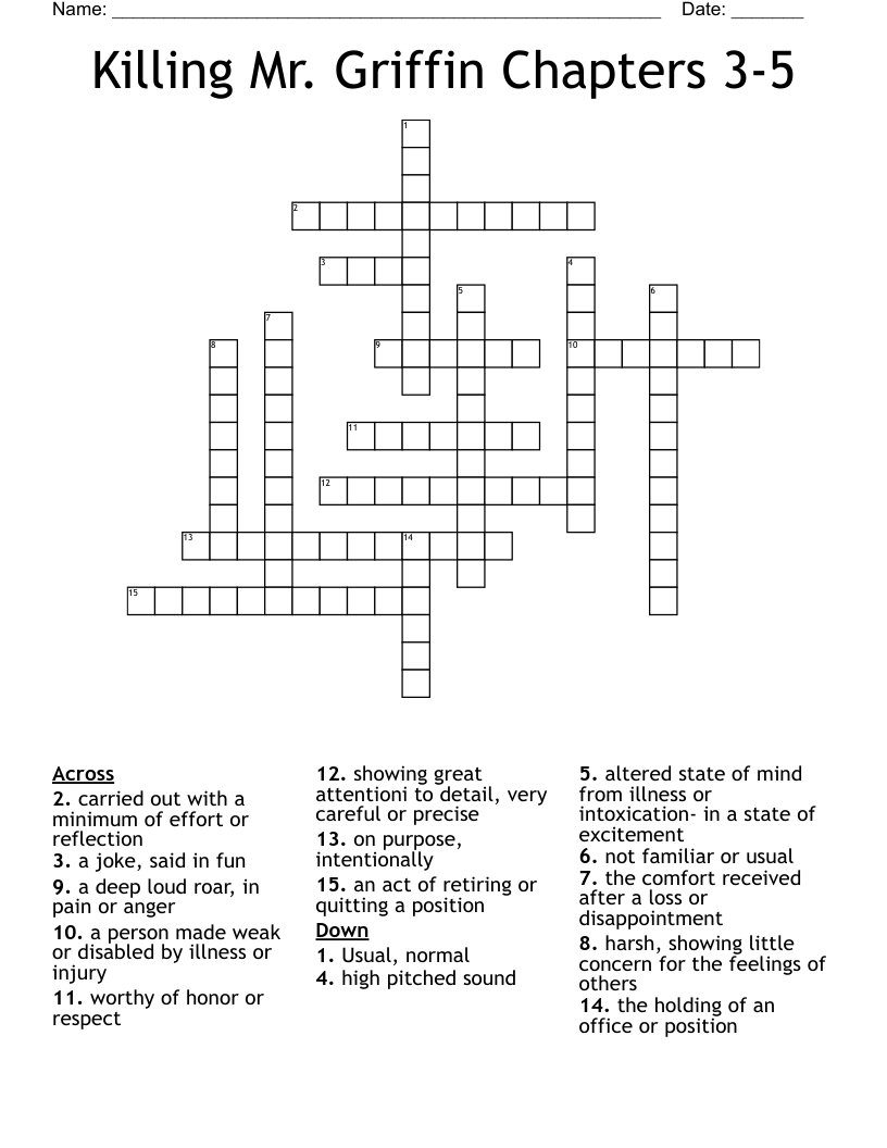 Killing Mr. Griffin Chapters 3-5 Crossword