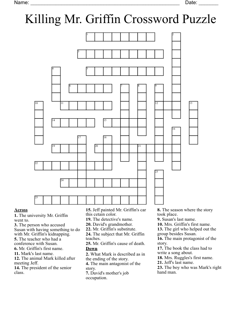 Killing Mr. Griffin Crossword Puzzle