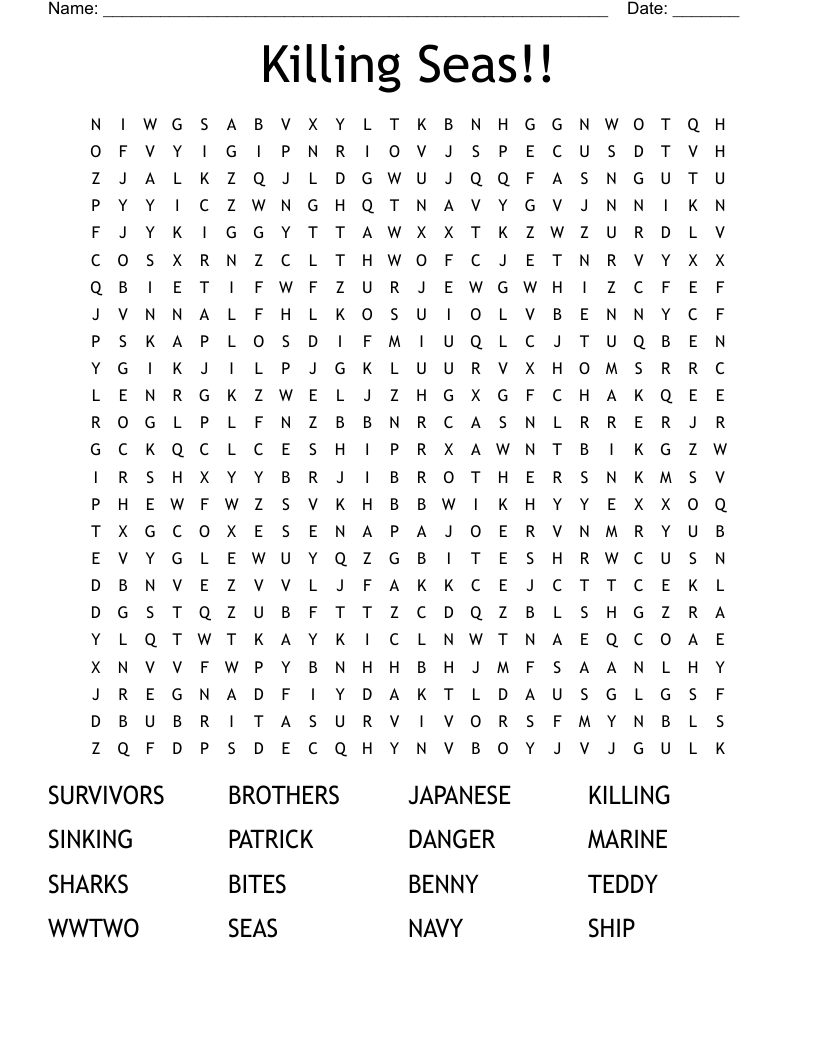 Killing Seas!! Word Search