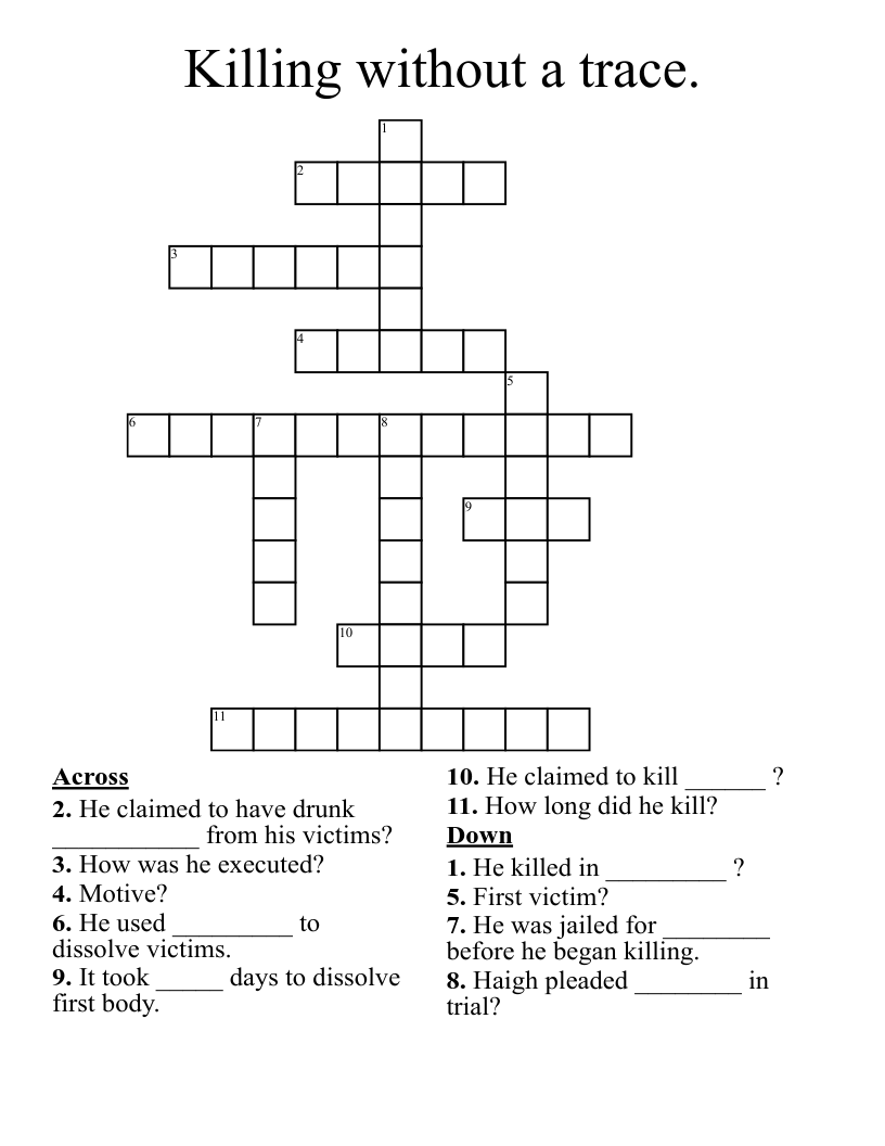 Killing without a trace. Crossword