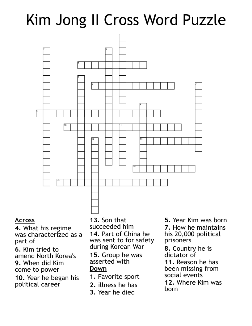 Kim Jong II Cross Word Puzzle