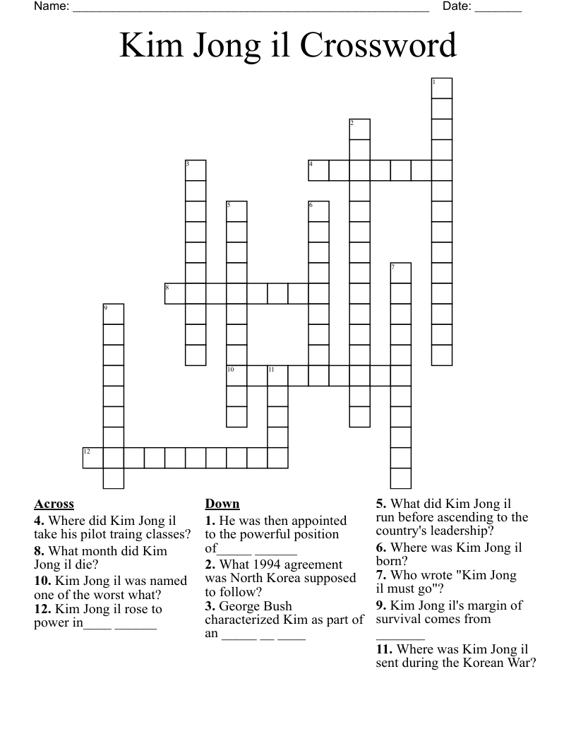 Kim Jong il Crossword