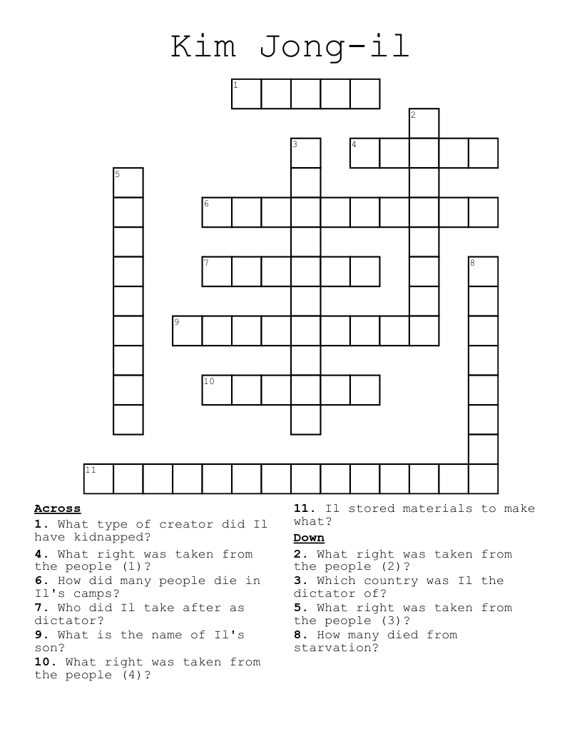 Kim Jong-il Crossword