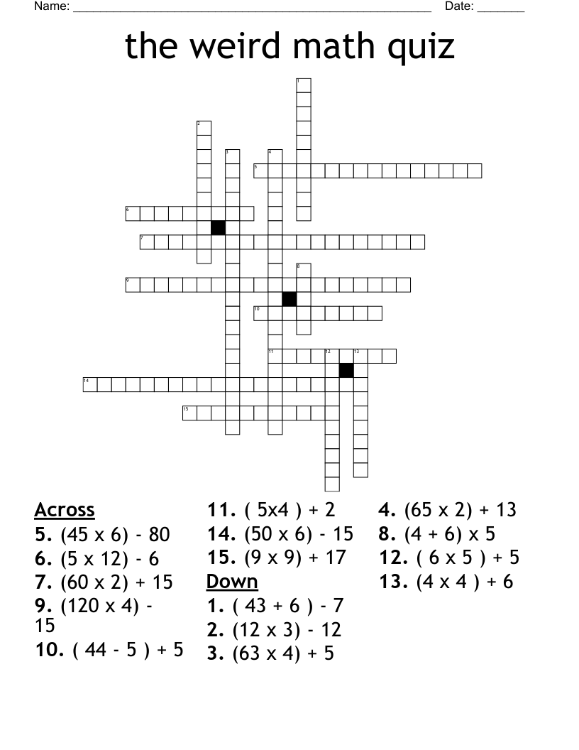 the weird math quiz  Crossword