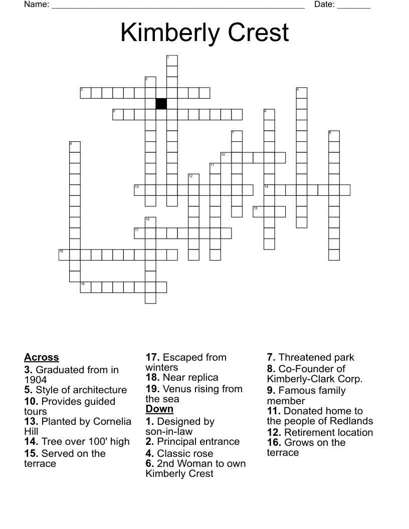 Kimberly Crest Crossword
