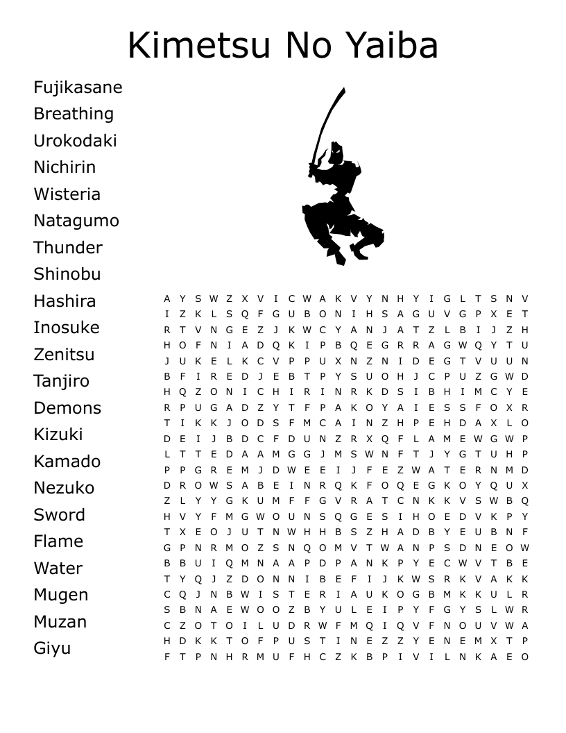 Kimetsu No Yaiba Word Search