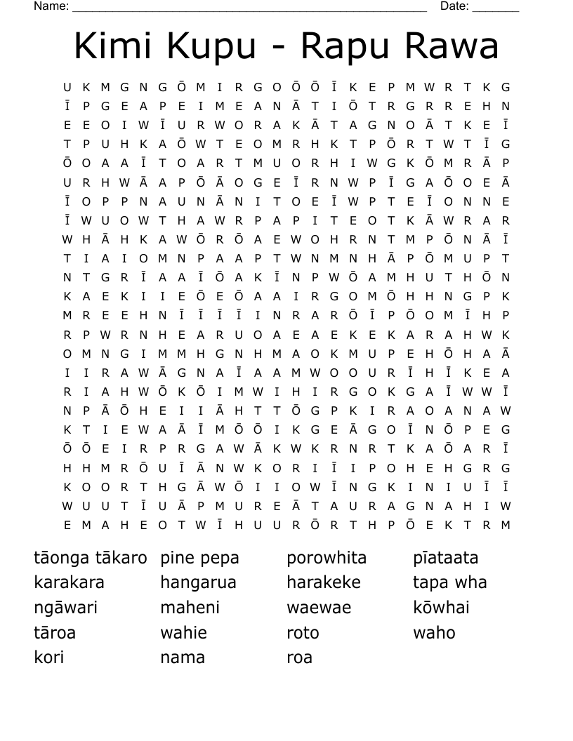 Kimi Kupu - Rapu Rawa Word Search