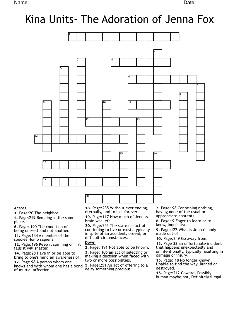 Kina Units- The Adoration of Jenna Fox Crossword