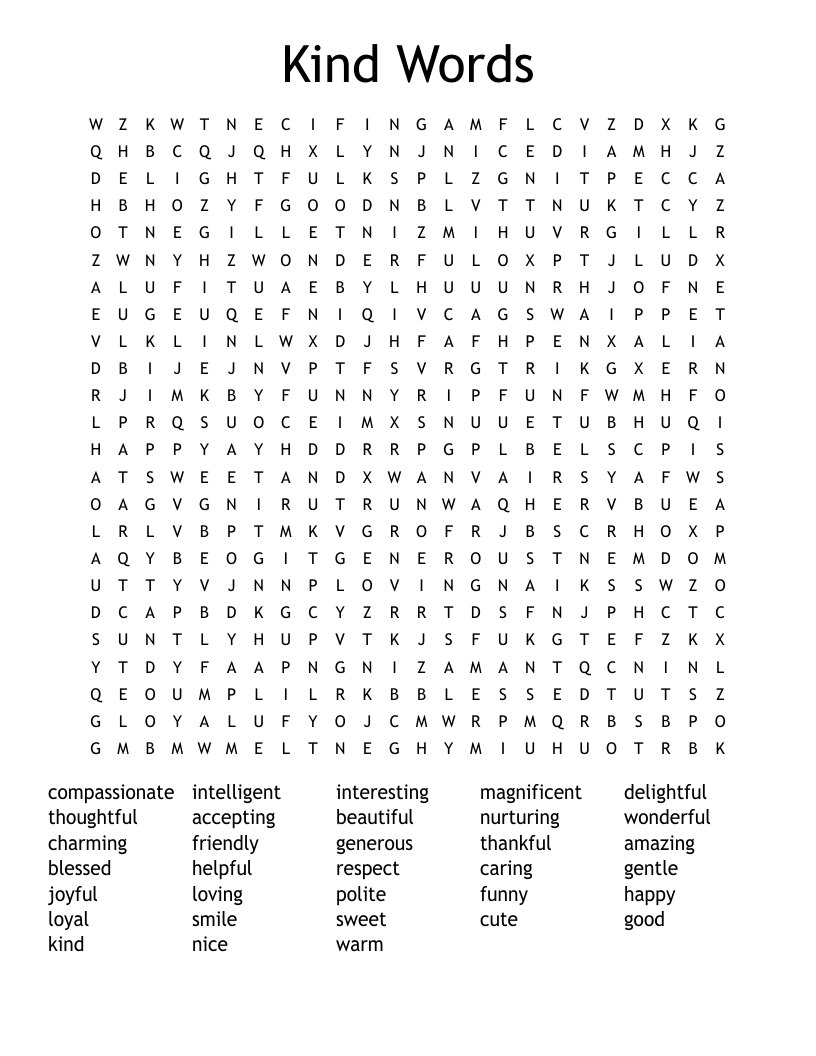 Kind Words Word Search