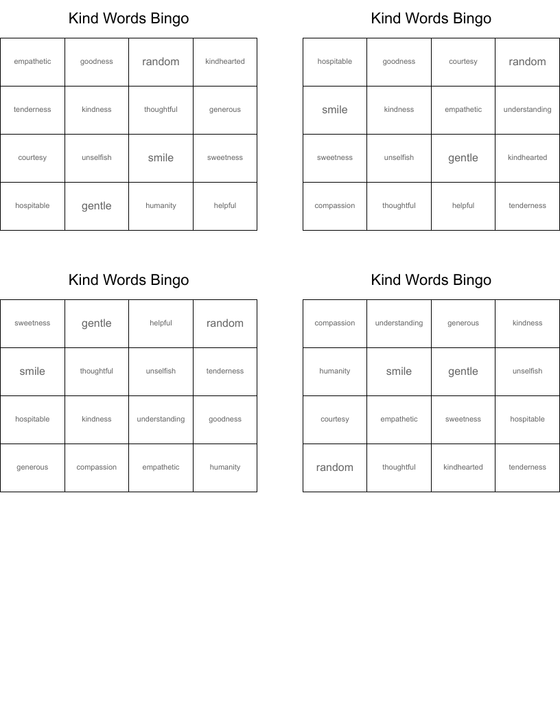 Kind Words Bingo