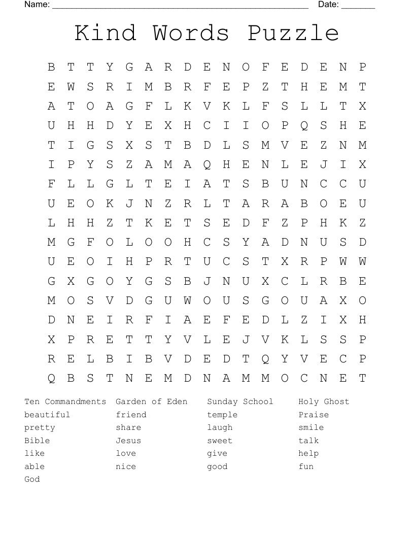 Kind Words Puzzle Word Search