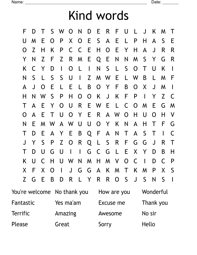Kind  words Word Search