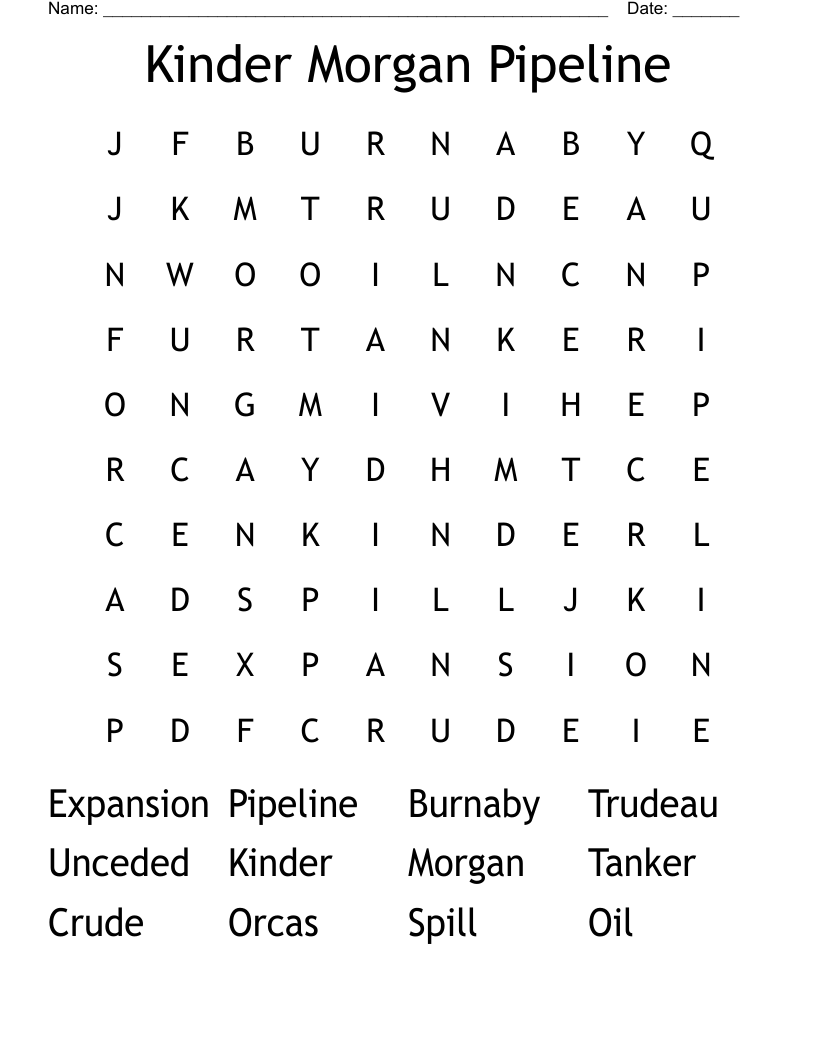 Kinder Morgan Pipeline Word Search
