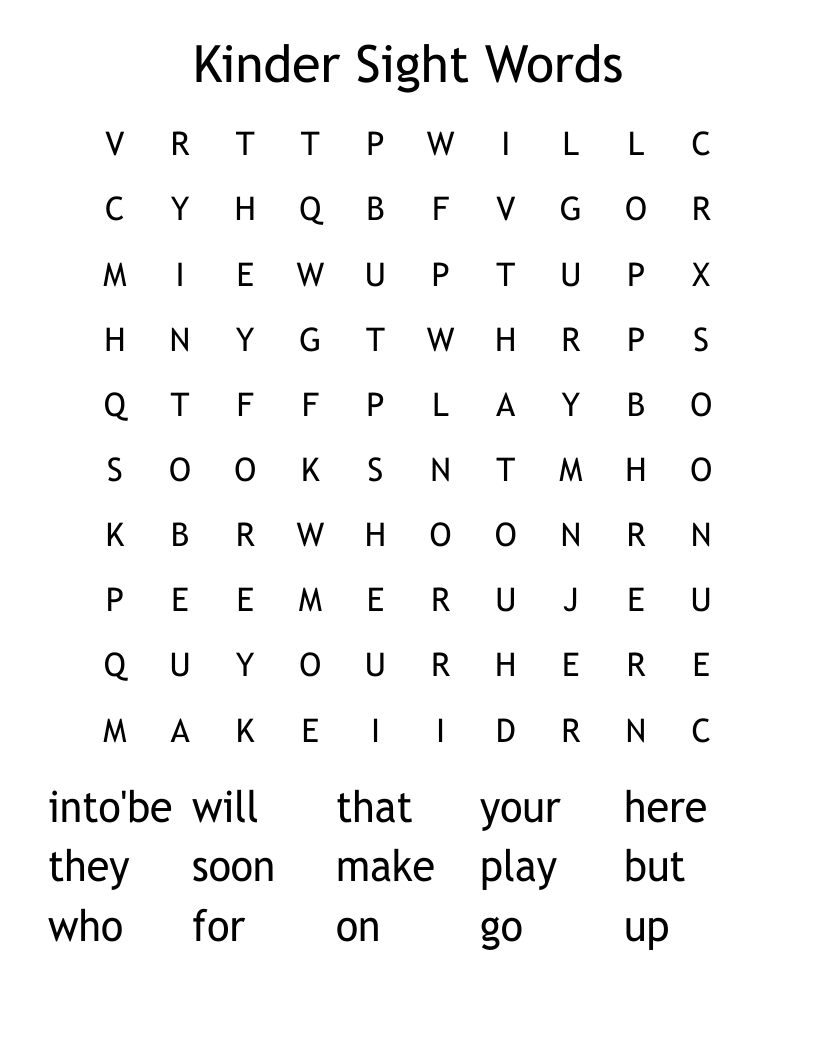 Kinder Sight Words Word Search