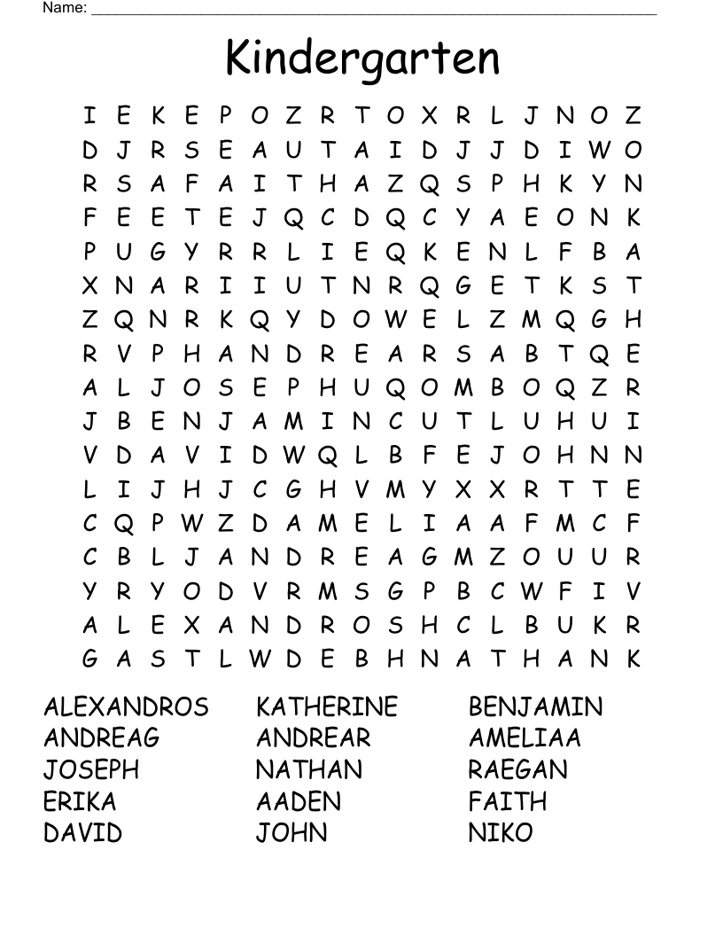 Kindergarten Word Search