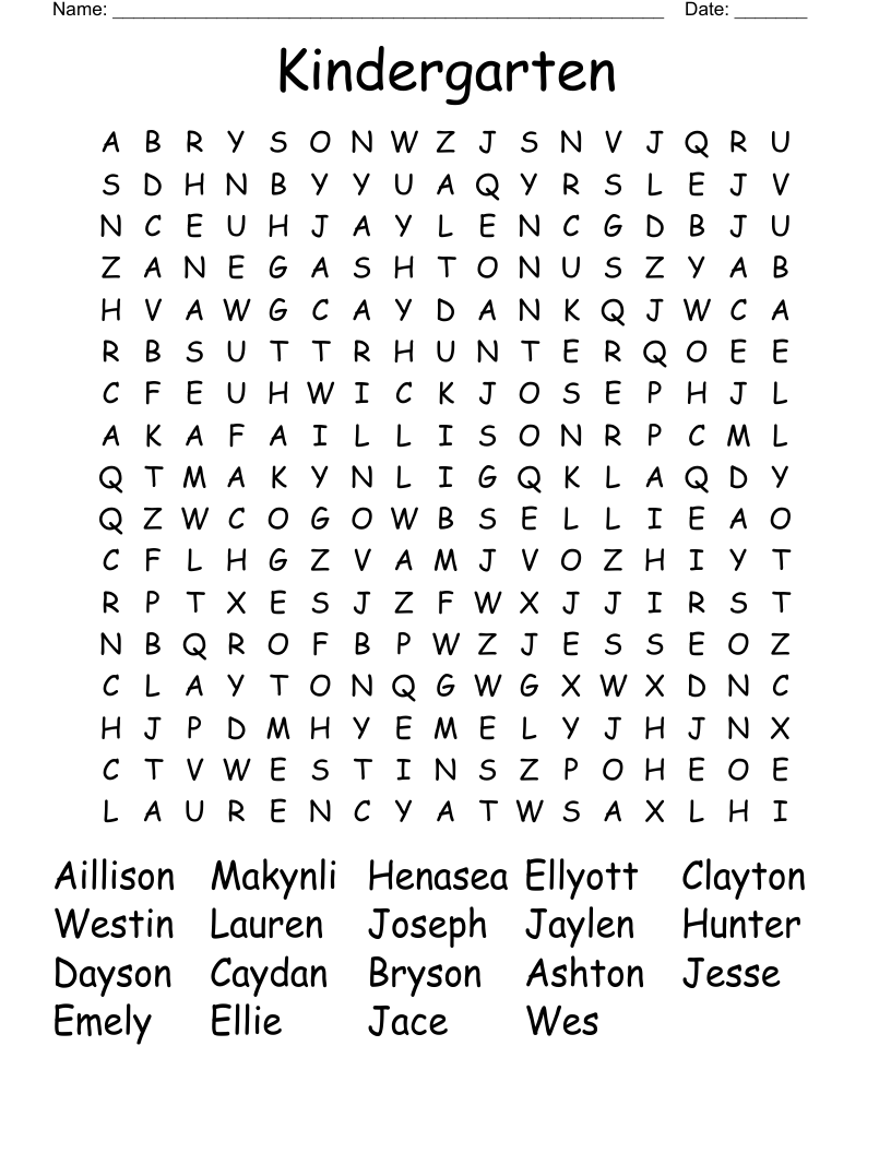 Kindergarten Word Search