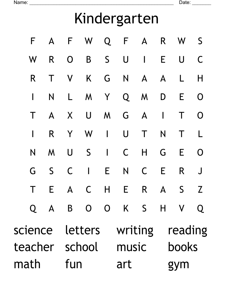 Kindergarten Word Search