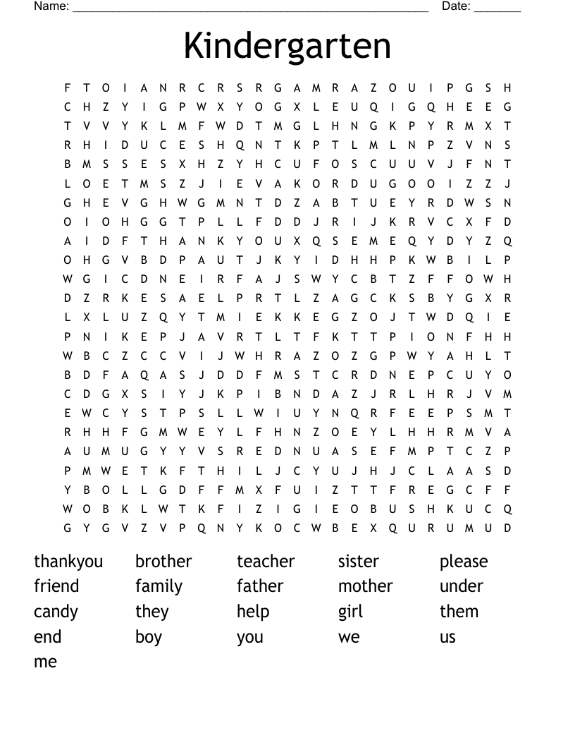Kindergarten Word Search