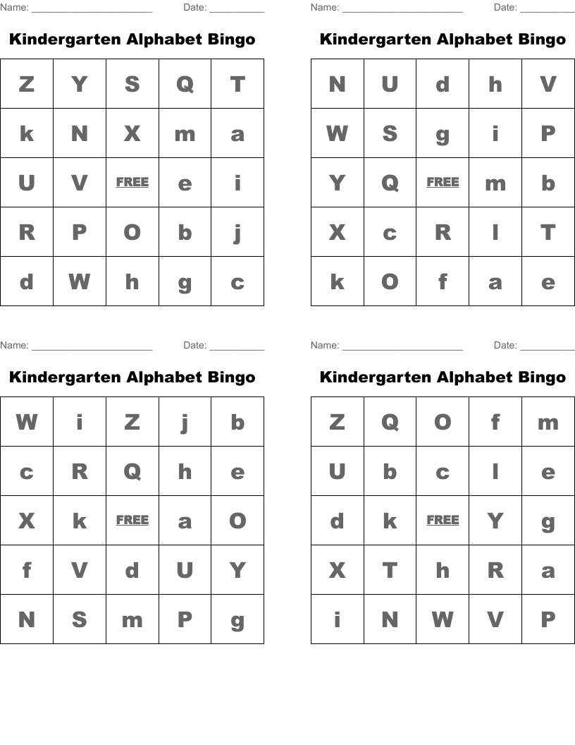 Kindergarten Alphabet Bingo