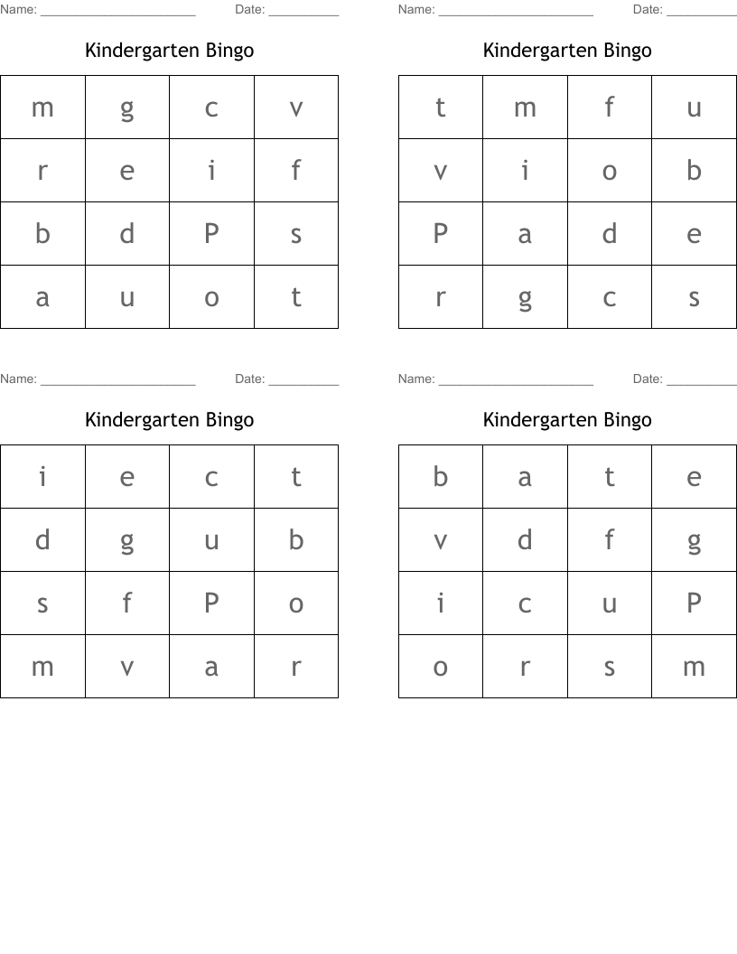 Kindergarten Bingo